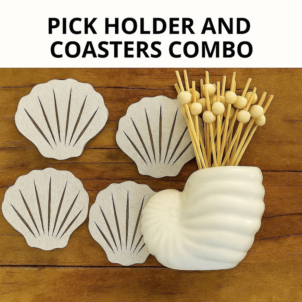 NEW Kirkland’s Seashell Pick Holder + 4 Coasters Coastal Decor Set White